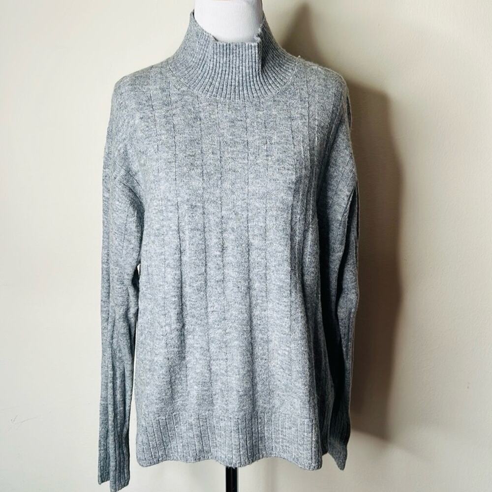 J. Crew Gray Wool Blend Relaxed Fit Mock Neck Sweater